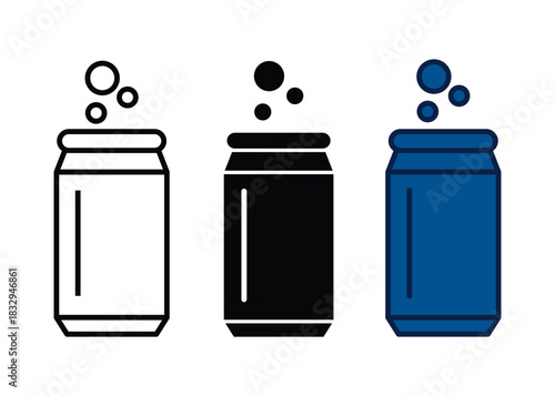 Soda can icon design. Soda can icon Vector simple flat graphic illustration. aluminum can for soft drinks with bubbles fizz. Storing cocktails and soda in jar. Simple black and white vector.