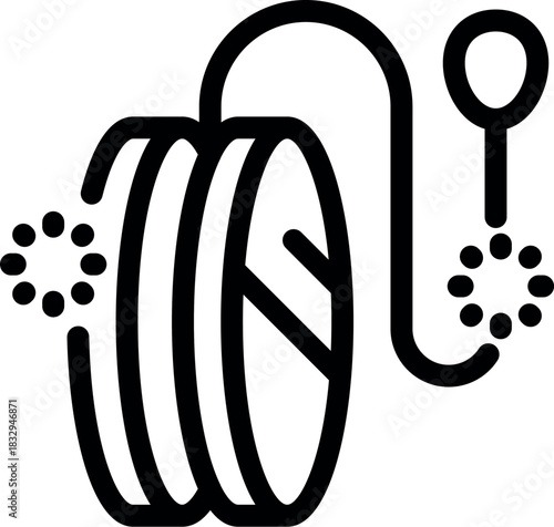 Yo yo icon spinning, simple entertainment object with string and circular motion effect, thick line vector illustration