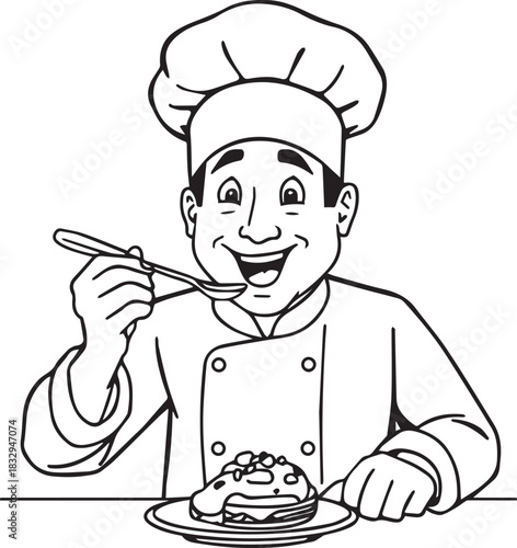 Culinary Excellence: A chef meticulously tastes a delectable dish, embodying the art of cooking, dedication, and culinary expertise.