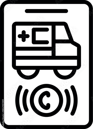 Smartphone displaying ambulance icon and contactless payment symbol, representing mobile payment for emergency medical services