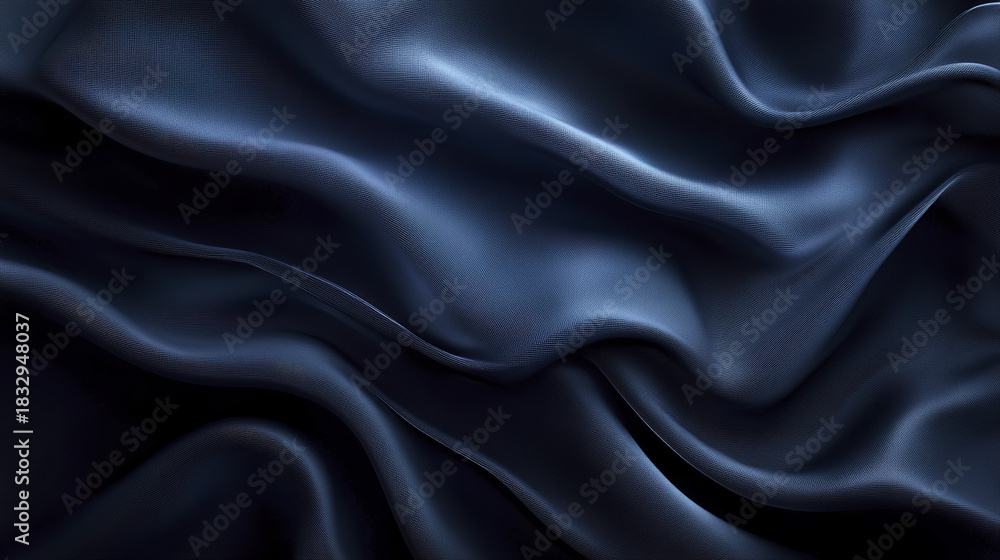 Obraz premium Soft dark blue fabric with smooth flowing folds and gentle texture creating elegant and calming abstract background with subtle light reflections