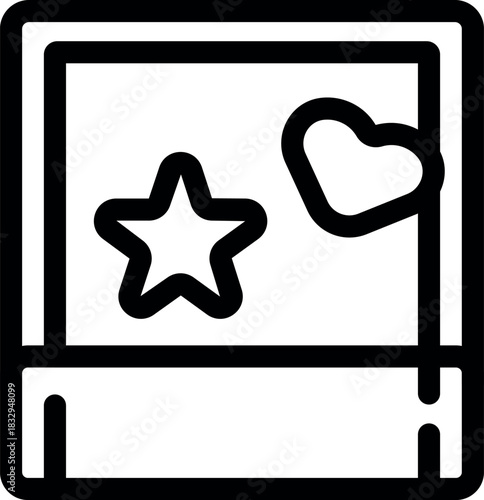 Photo sharing app interface is displaying heart and star icons, symbolizing love and favorite features