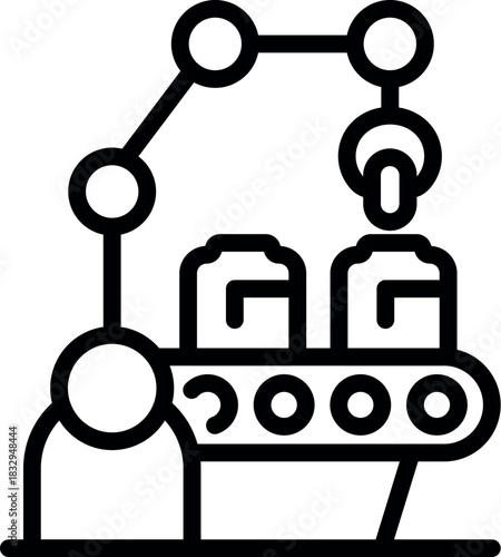 Robotic arm placing product on conveyor belt, symbolizing automated production line in modern factory