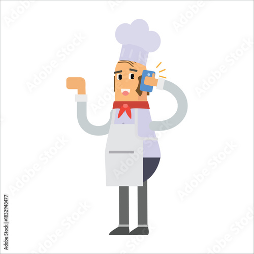 Senior chef talking on a mobile phone, taking an order or managing the kitchen business