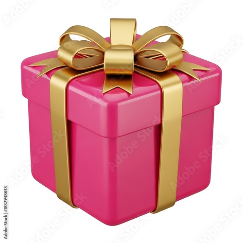A pink gift box with a gold bow on a white background