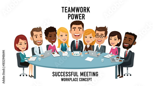Diverse team collaborates at a round table discussing ideas for successful workplace concepts and teamwork power