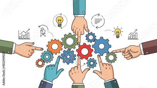 Collaborative Gears Hands Engaging Interlocking Cogs for Success