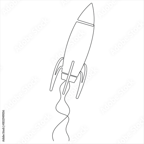 One continuous line drawing of rocket take off rocket space ship launch line art vector