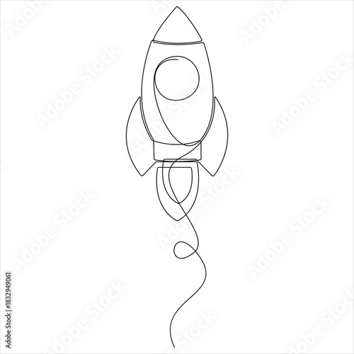 One continuous line drawing of rocket take off rocket space ship launch line art vector