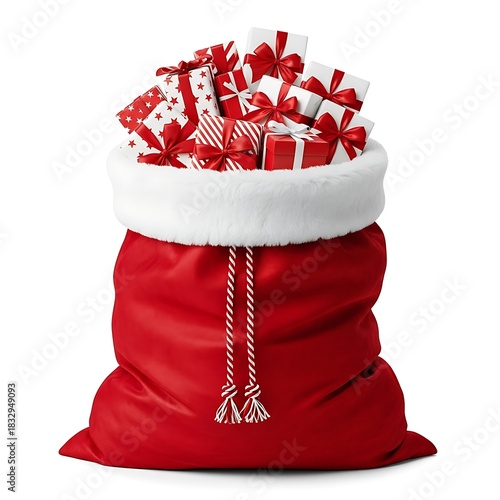 A red santa bag full of christmas presents inside