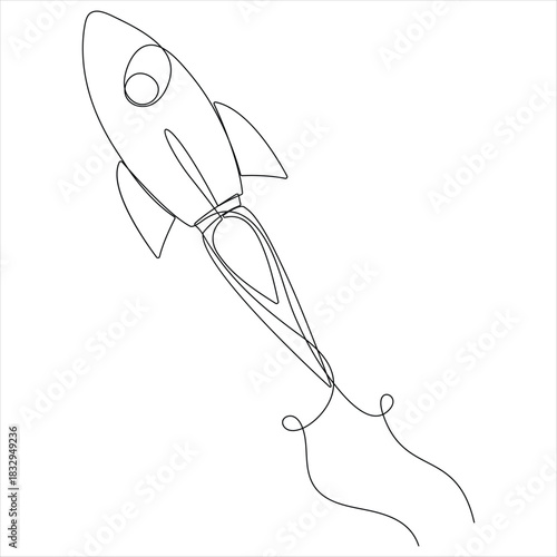 One continuous line drawing of rocket take off rocket space ship launch line art vector