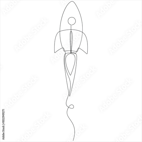One continuous line drawing of rocket take off rocket space ship launch line art vector