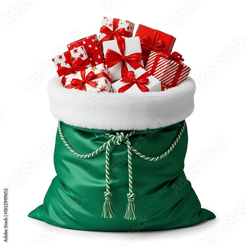 Santa's green bag filled with christmas presents