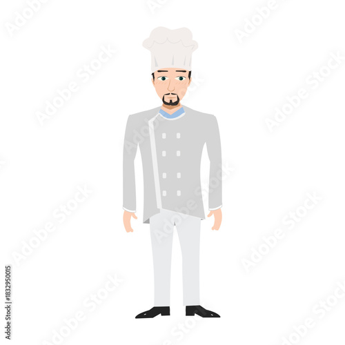Professional male chef in a grey uniform standing confidently. Concept of hospitality staff