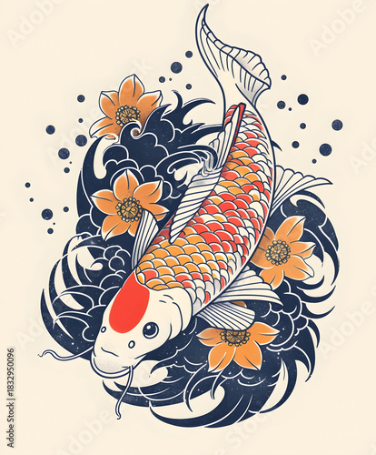 American Traditional Style Koi Tattoo Flash