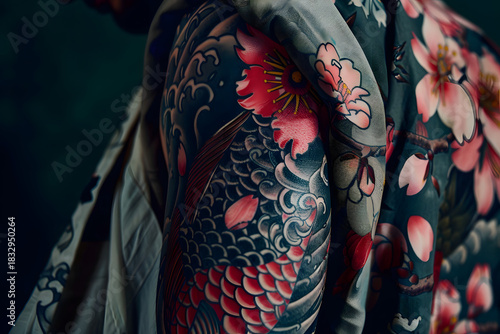 Samurai Warrior with Koi Tattoo Fusion Design
