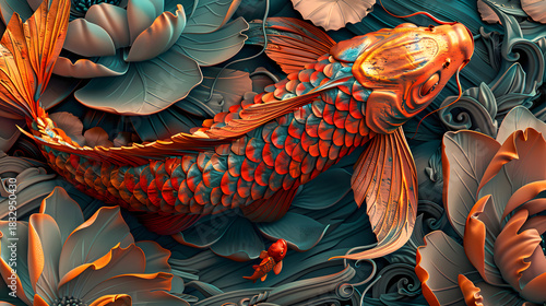 Hyper Realistic 3D Koi Tattoo Fantasy Design