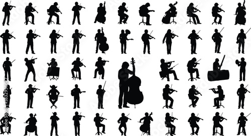 Stock Market Traders and IT Professionals Working at Desks with Dual Monitors, Group of Programmers and Data Analysts Vector Silhouette Set, Call Center 