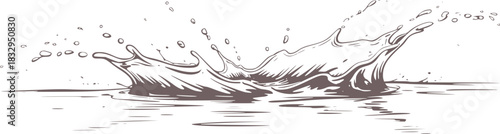 Minimalist ink sketch of a water splash and droplets
