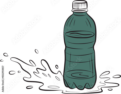 Teal plastic bottle with water splash liquid