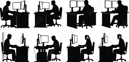 Information Technology Professionals Working on Computers with Dual Monitors, Group of IT Specialists 