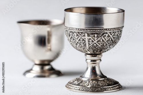 Christian chalice with communion wine isolated on white background
