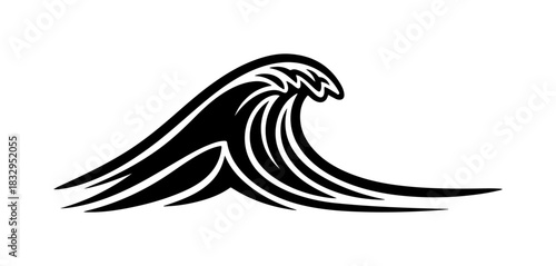 Bold black wave crests powerfully, perfect for nautical designs and ocean themes