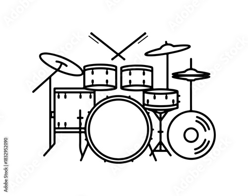 Dynamic drum kit line art, perfect for music posters and band promotions design
