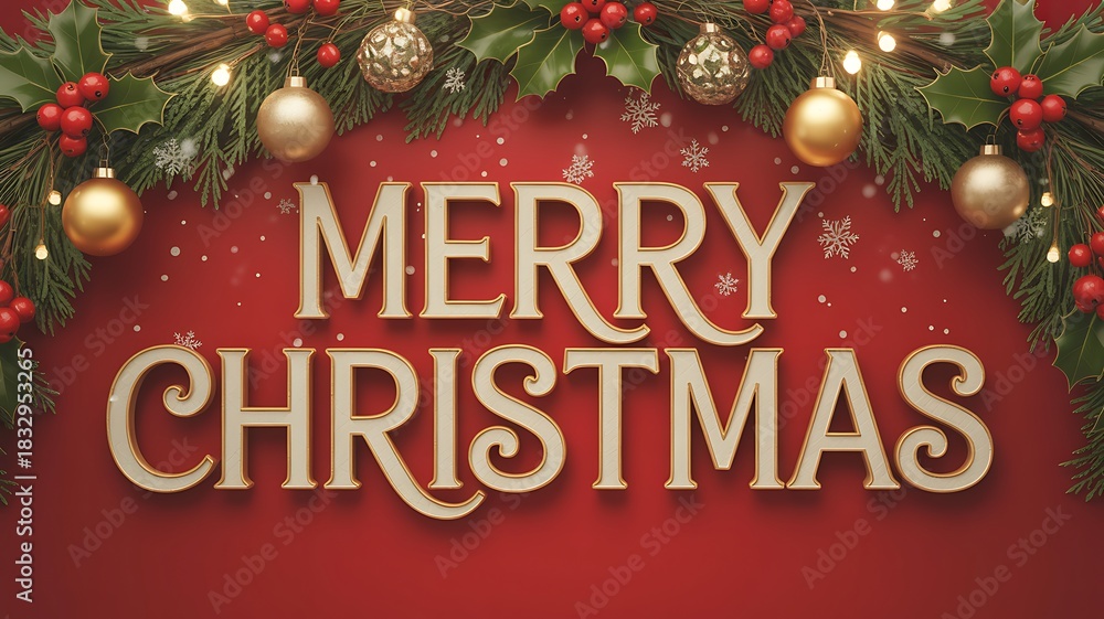 Obraz premium Christmas celebration with golden ornaments and vibrant Christmas message illustration