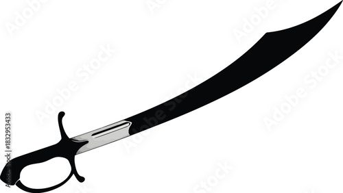 Curved black sword with metal hilt isolated