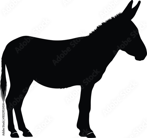 Black donkey silhouette, isolated on white background