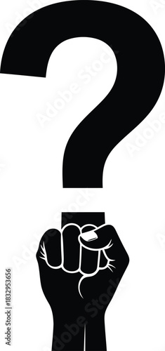 Fist holding question mark symbolizing doubt and uncertainty