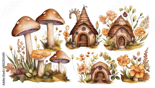 Fairy House Flowers Cliparts Bundle