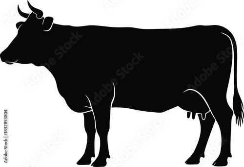 Black silhouette of a cow on white background