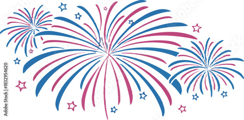 Colorful sparkling fireworks, elegant holiday vector graphic, New Year celebration, clean and professional, transparent background.