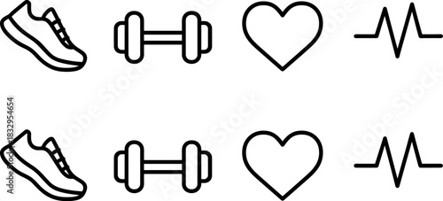 Healthcare and wellness icons set. Medical doctor, fitness, healthy lifestyle, outline vector symbols