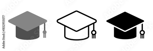 学位帽・卒業帽のアイコンセット（ベクター） /Graduation Cap Icon Set Vector