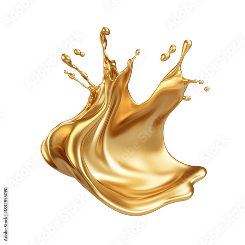 Dynamic golden liquid splash isolated on white background