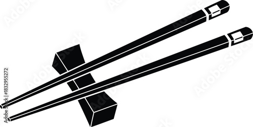 Black chopsticks with holder icon on white background
