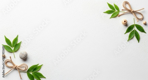 Green leaves and twine on a white background. The natural theme of nature and simplicity.