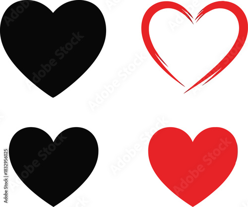 Heart icons: black & red symbols for love and emotion