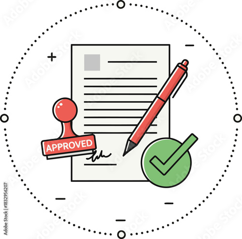 Concept of approved document with signature and stamp for business finance and agreement deals online