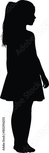 Silhouette of a young girl standing, side view, isolated on white
