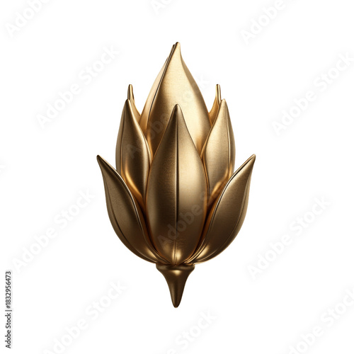 Gold metallic lotus sculpture on black background