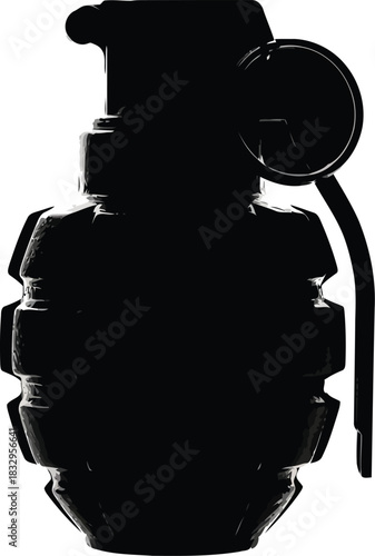 Hand grenade silhouette, black and white, isolated on white