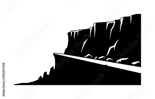 Dramatic cliffside road illustration, scenic drive, stunning landscape vector