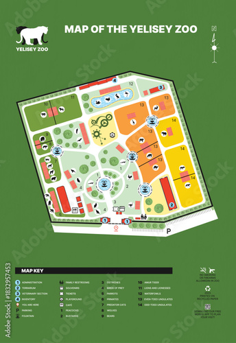 Architectural drawings, drawing of a zoo map, amusement park, master plan, zoo layout, top view for landscape design. Vector illustration