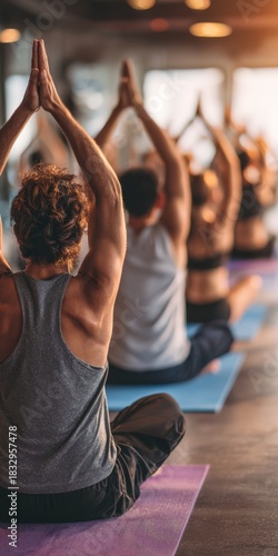 Group practicing yoga in class for wellness