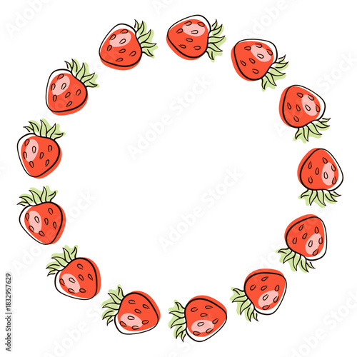 Strawberry wreath in flat style. Design for organic theme, healthy eating and grocery store.