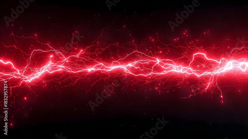 A striking image of a red lightning bolt stretching horizontally across a dark, almost black background on Black background